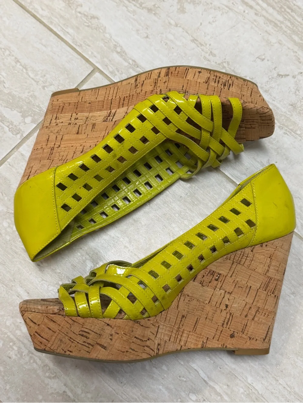 Vintage Jessica Simpson Lime Green Cork Wedge Sandals